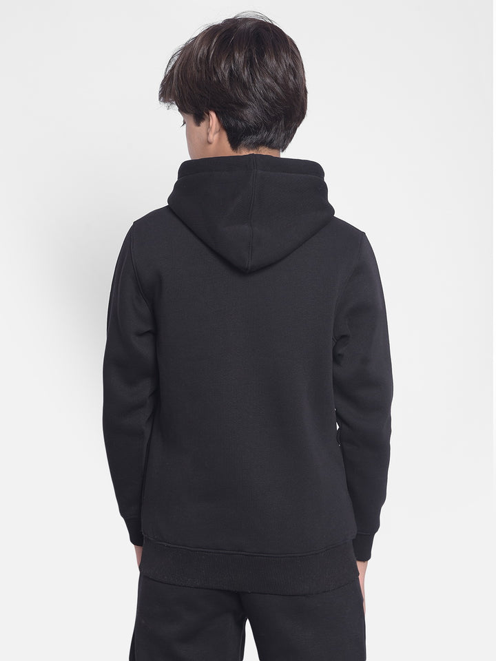 Black Printed Sweatshirt With Hood-Boys Sweatshirt-Crimsoune Club