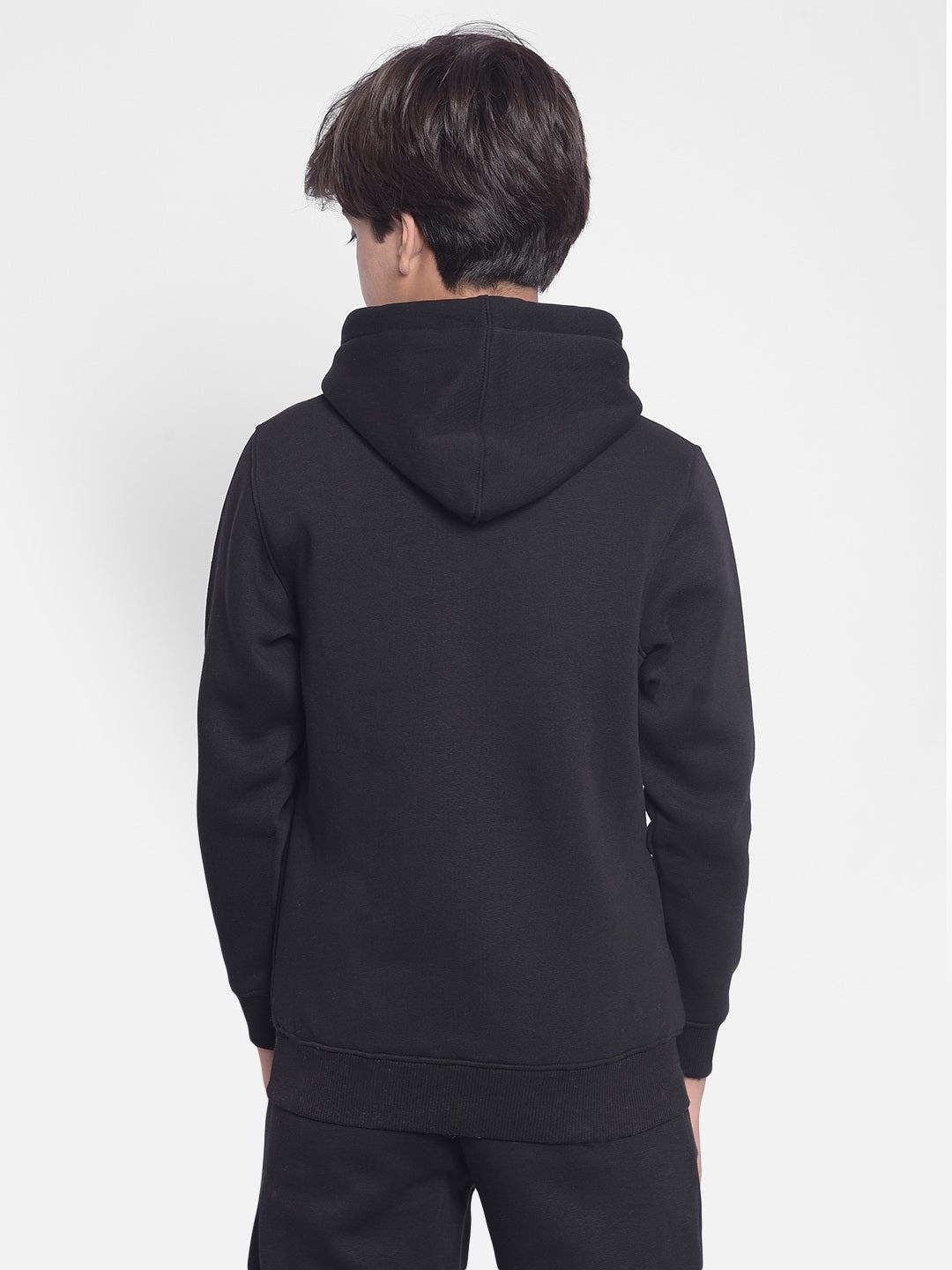 Black Printed Sweatshirt With Hood-Boys Sweatshirt-Crimsoune Club