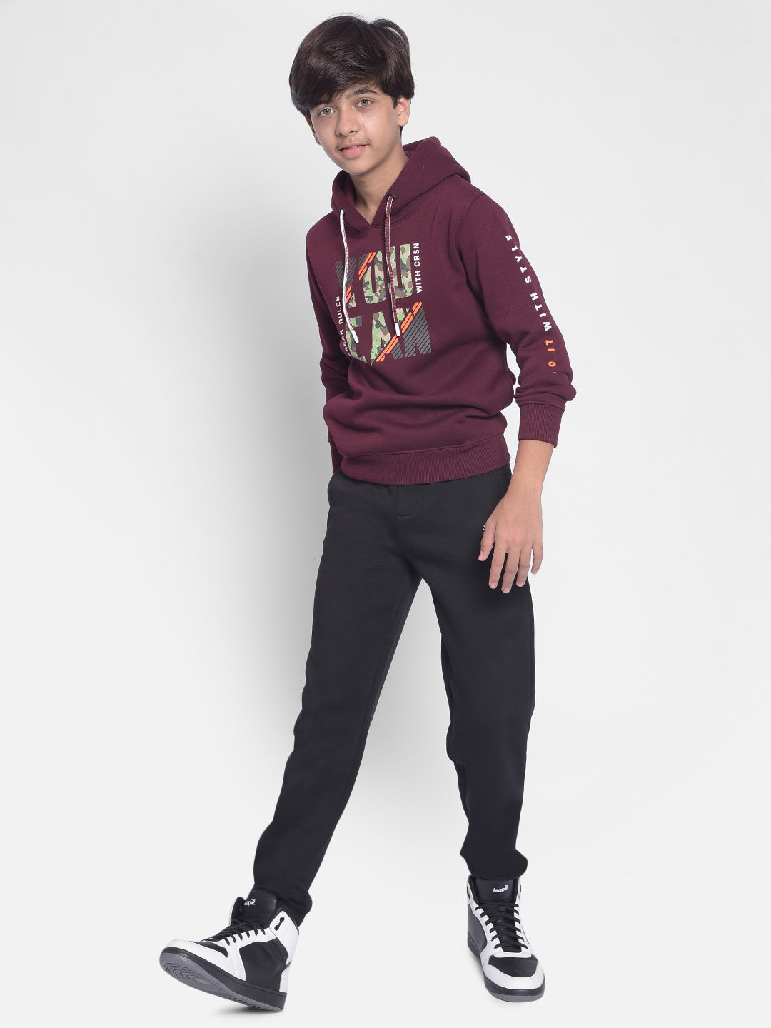 Wine Printed Sweatshirt With Hood-Boys Sweatshirt-Crimsoune Club