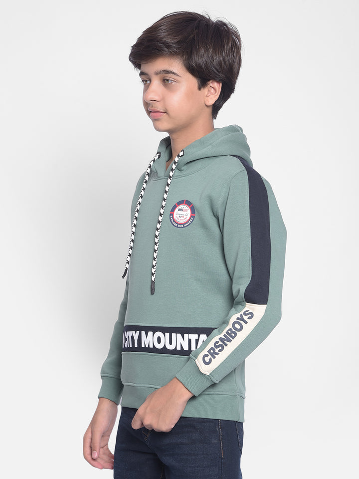 Green Printed Hooded Sweatshirt-Boys Sweatshirts-Crimsoune Club