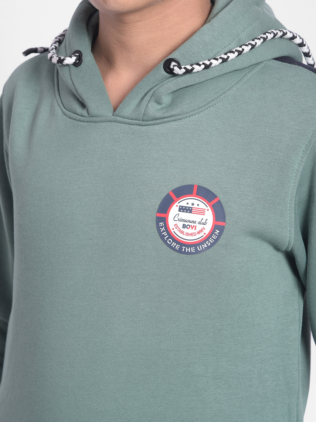 Green Printed Hooded Sweatshirt-Boys Sweatshirts-Crimsoune Club