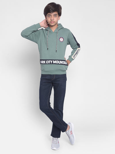 Green Printed Hooded Sweatshirt-Boys Sweatshirts-Crimsoune Club