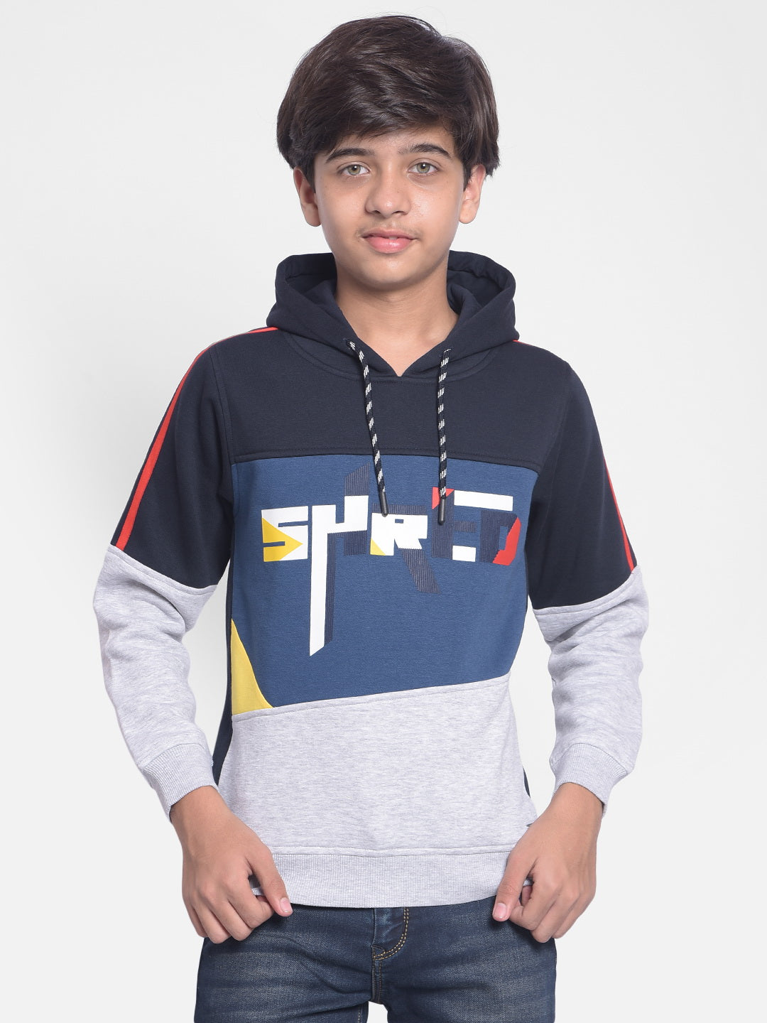 Grey Printed Sweatshirt With Hood-Boys Sweatshirt-Crimsoune Club