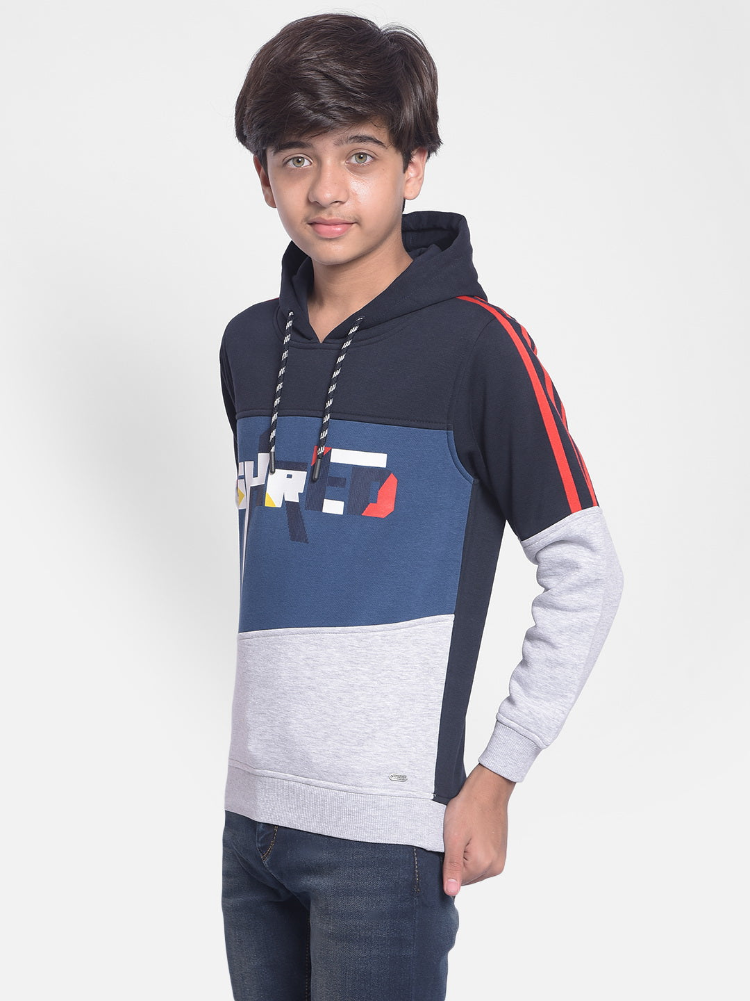 Grey Printed Sweatshirt With Hood-Boys Sweatshirt-Crimsoune Club