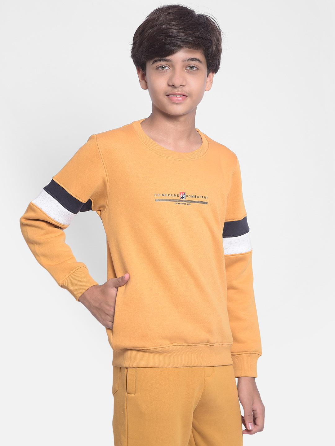Mustard Printed Sweatshirt-Boys Sweatshirt-Crimsoune Club
