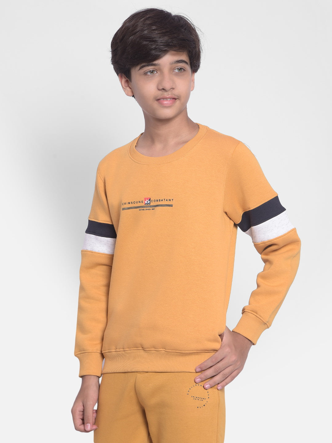 Mustard Printed Sweatshirt-Boys Sweatshirt-Crimsoune Club