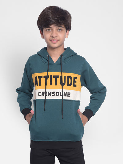 Green Printed Hooded Sweatshirt-Boys Sweatshirts-Crimsoune Club