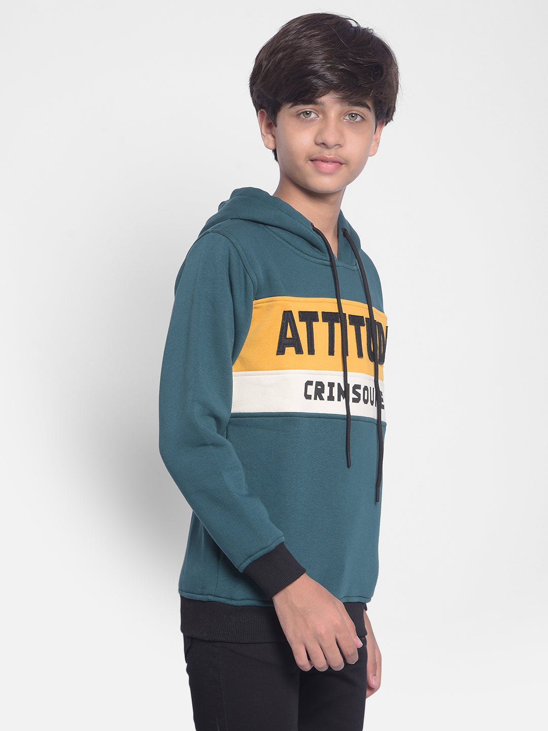 Green Printed Hooded Sweatshirt-Boys Sweatshirts-Crimsoune Club