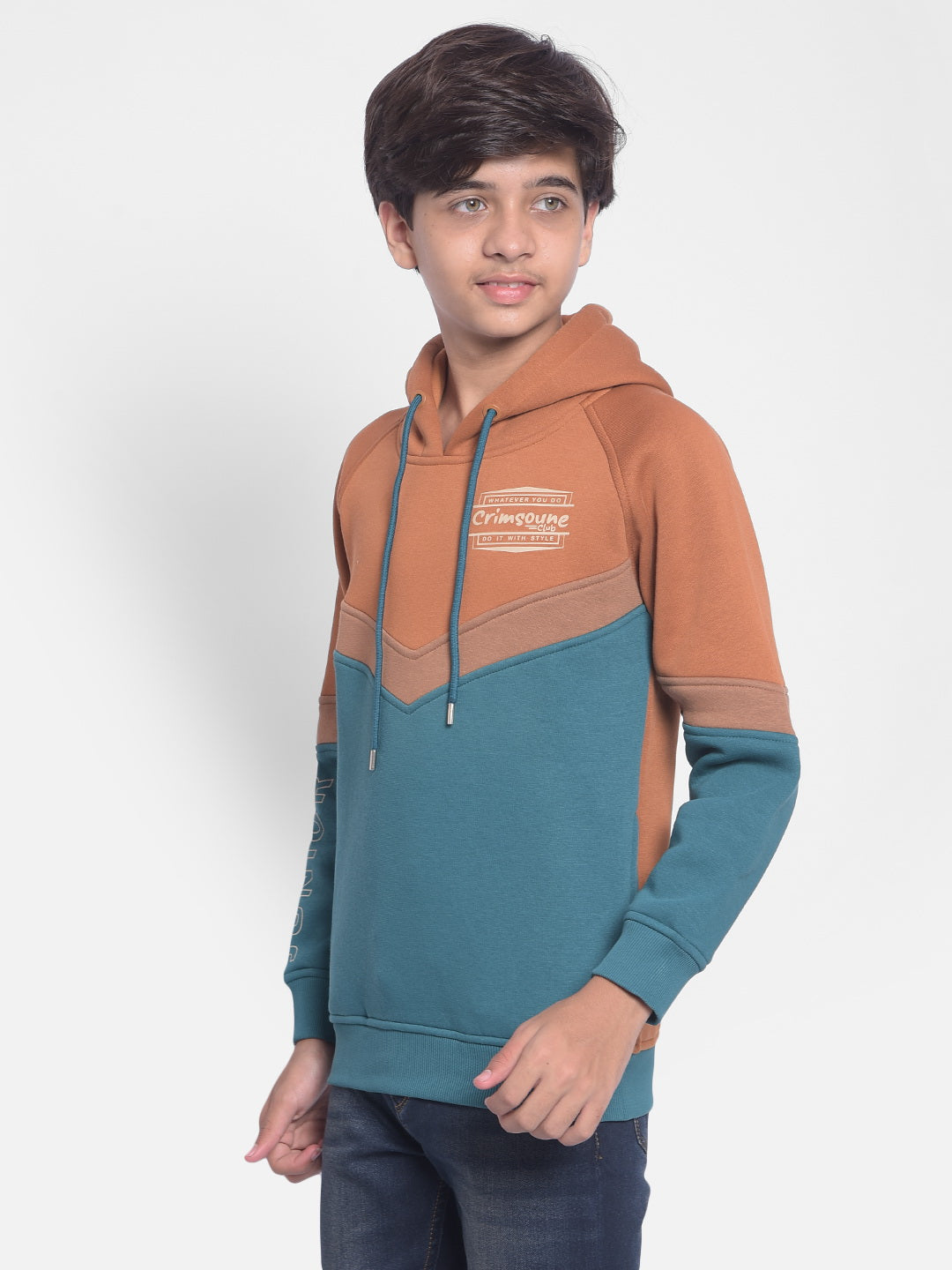 Orange Colourblocked Sweatshirt With Hood-Boys Sweatshirt-Crimsoune Club