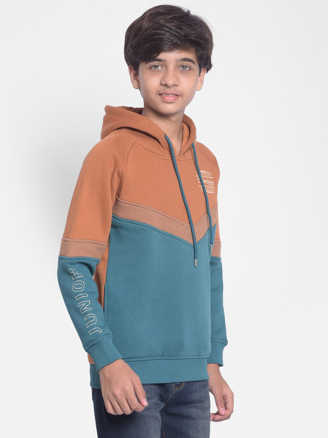 Orange Colourblocked Sweatshirt With Hood-Boys Sweatshirt-Crimsoune Club