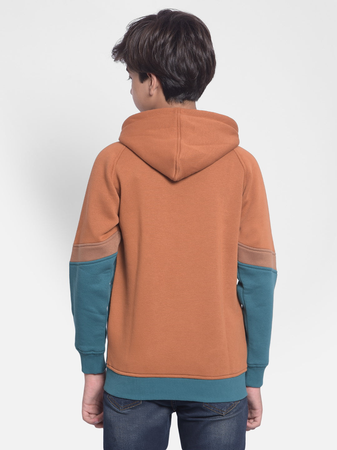Orange Colourblocked Sweatshirt With Hood-Boys Sweatshirt-Crimsoune Club