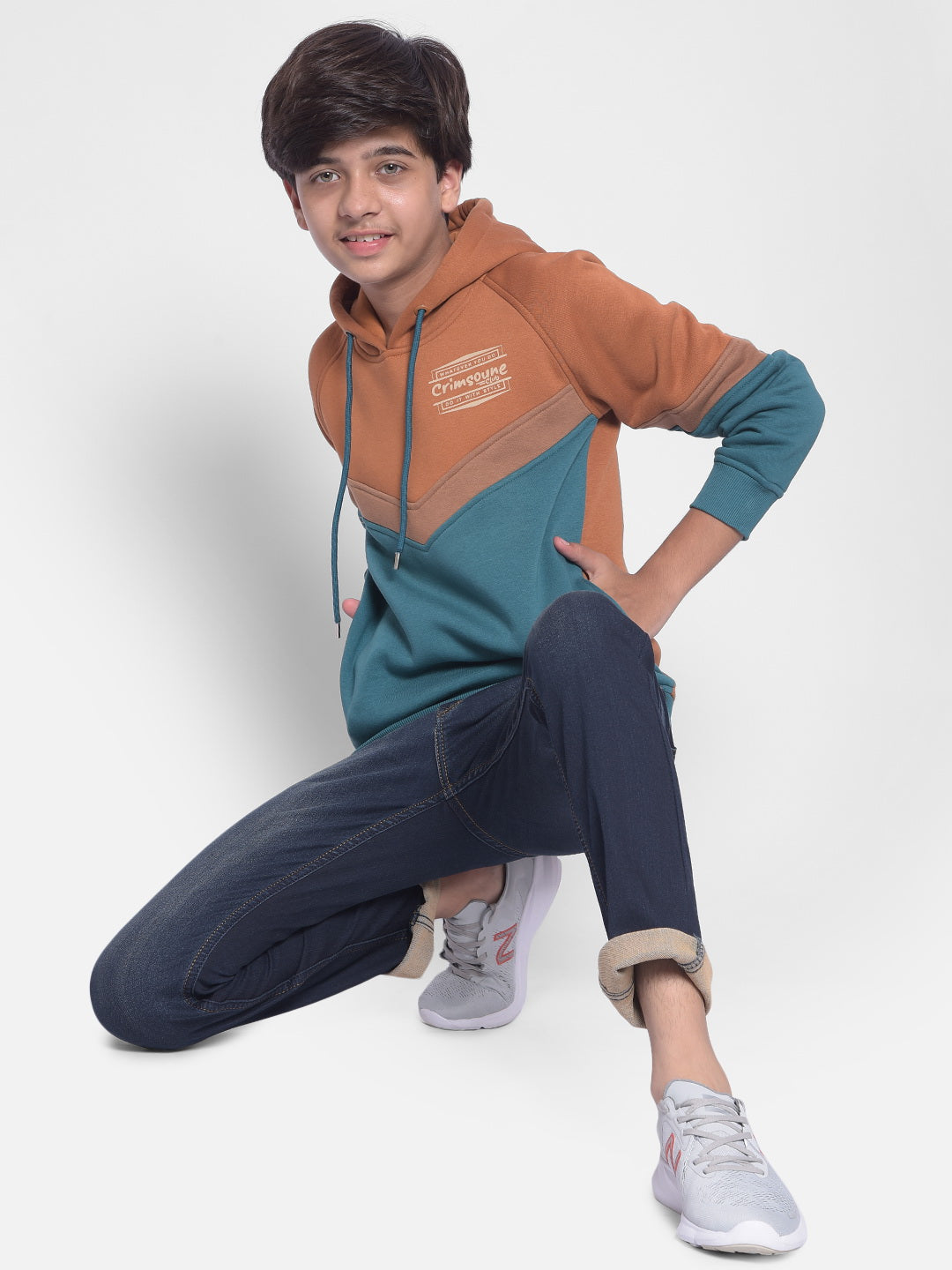 Orange Colourblocked Sweatshirt With Hood-Boys Sweatshirt-Crimsoune Club