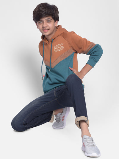 Orange Colourblocked Sweatshirt With Hood-Boys Sweatshirt-Crimsoune Club