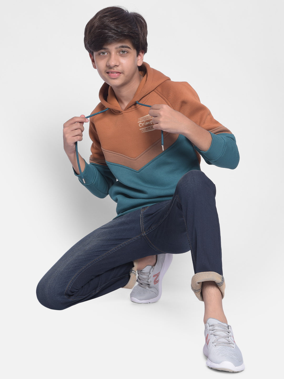 Orange Colourblocked Sweatshirt With Hood-Boys Sweatshirt-Crimsoune Club