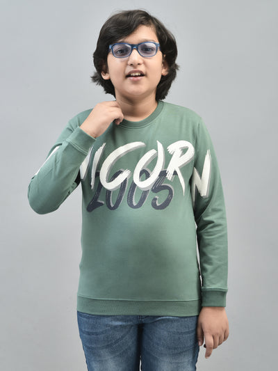 Green Printed Sweatshirt-Boys Sweatshirts-Crimsoune Club