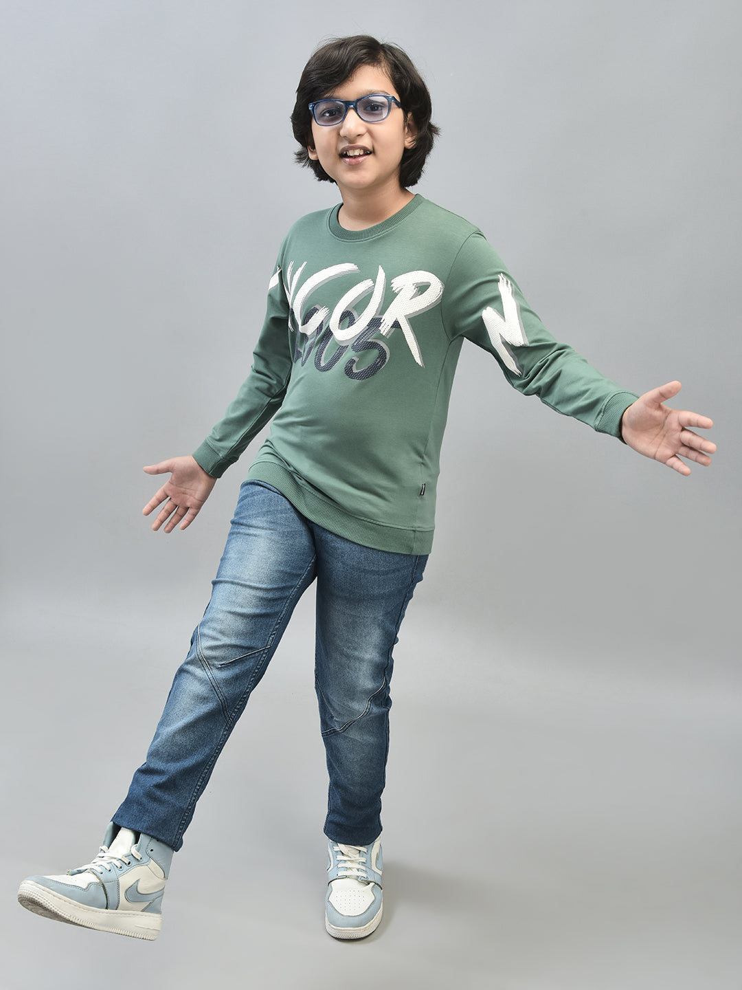 Green Printed Sweatshirt-Boys Sweatshirts-Crimsoune Club