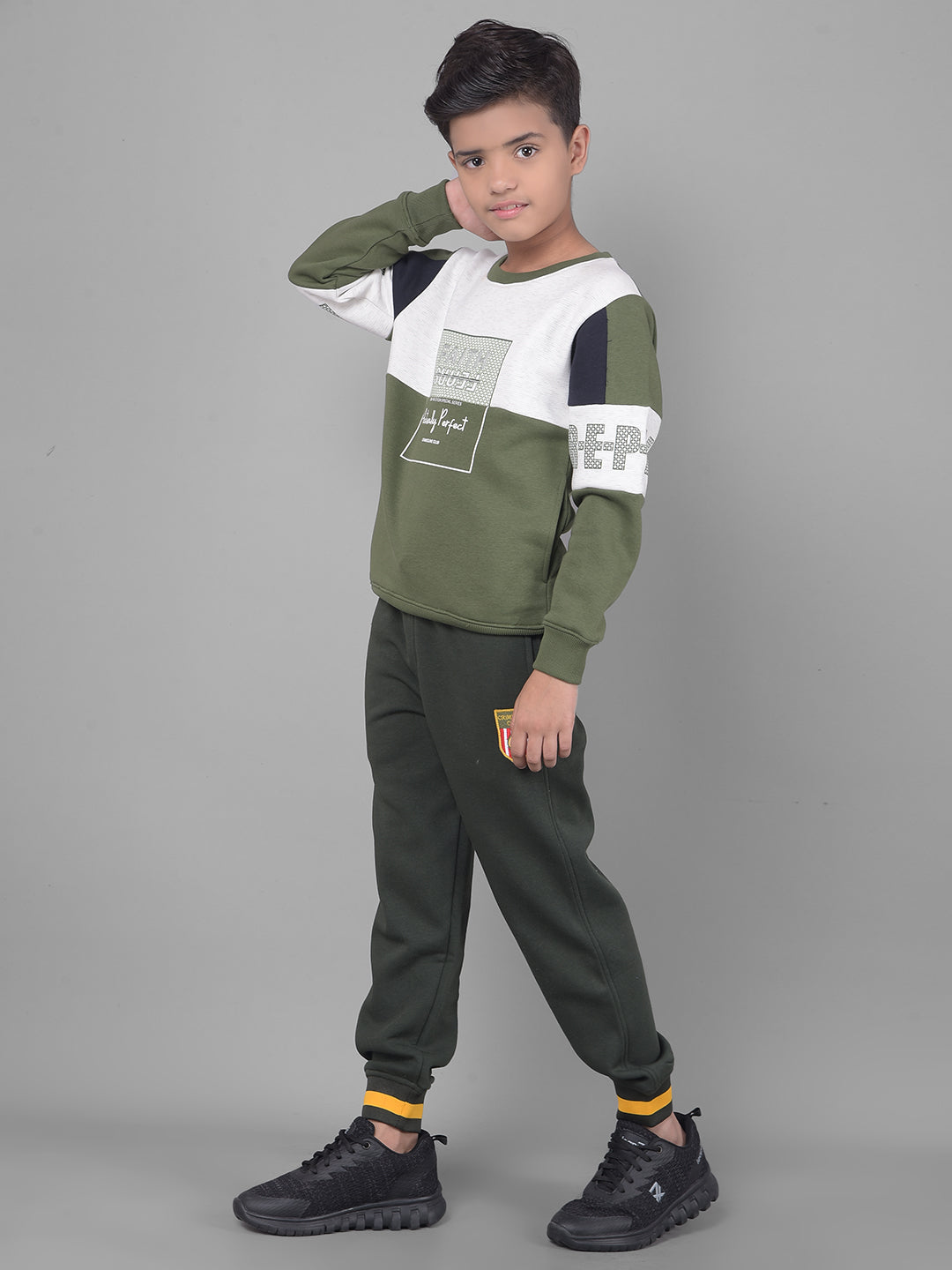 Olive Printed Sweatshirt-Boys Sweatshirts-Crimsoune Club