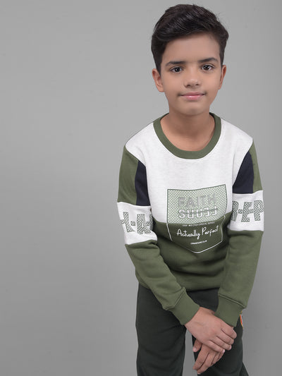 Olive Printed Sweatshirt-Boys Sweatshirts-Crimsoune Club