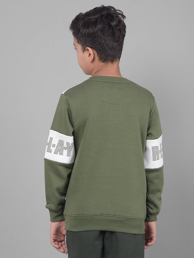 Olive Printed Sweatshirt-Boys Sweatshirts-Crimsoune Club