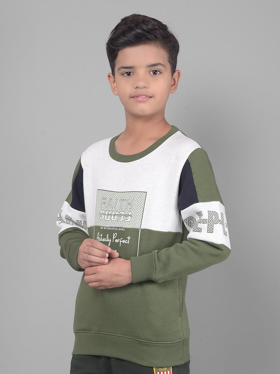 Olive Printed Sweatshirt-Boys Sweatshirts-Crimsoune Club