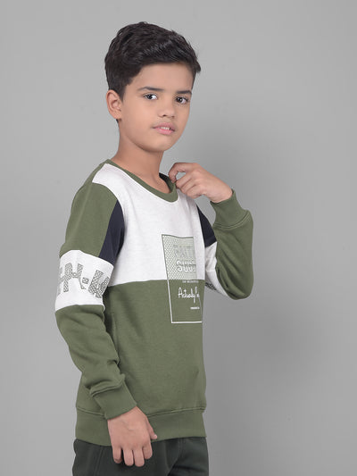 Olive Printed Sweatshirt-Boys Sweatshirts-Crimsoune Club