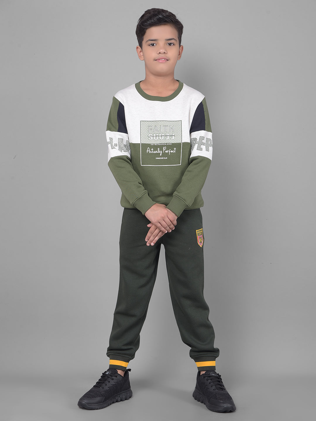 Olive Printed Sweatshirt-Boys Sweatshirts-Crimsoune Club