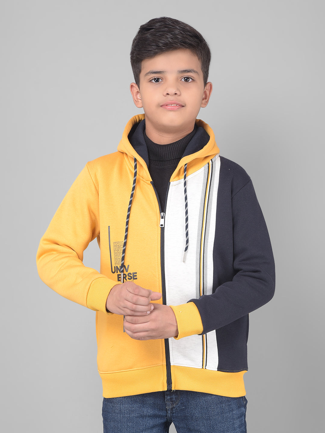 Yellow Colourblocked Hooded Sweatshirt-Boys Sweatshirts-Crimsoune Club