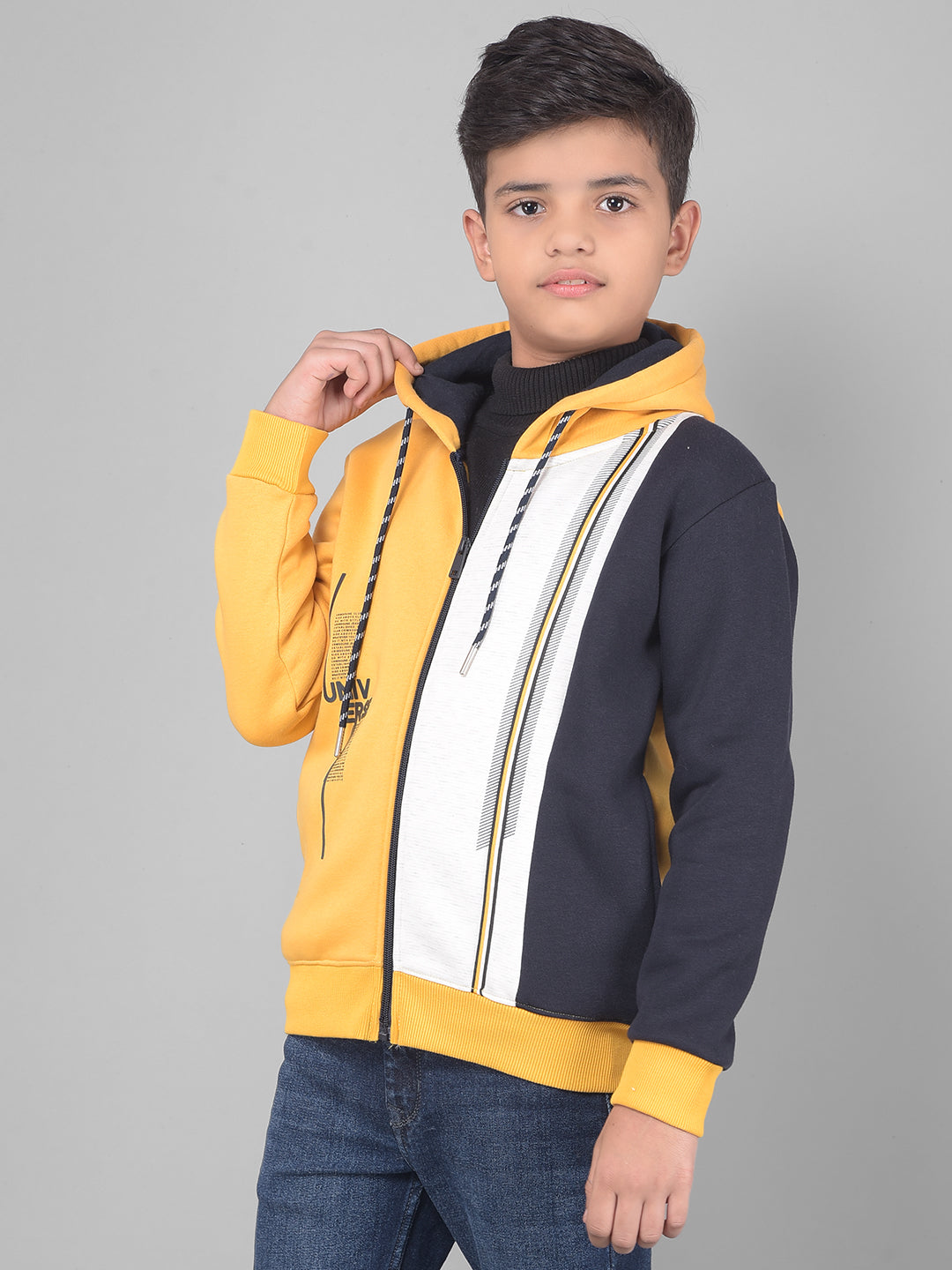 Yellow Colourblocked Hooded Sweatshirt-Boys Sweatshirts-Crimsoune Club