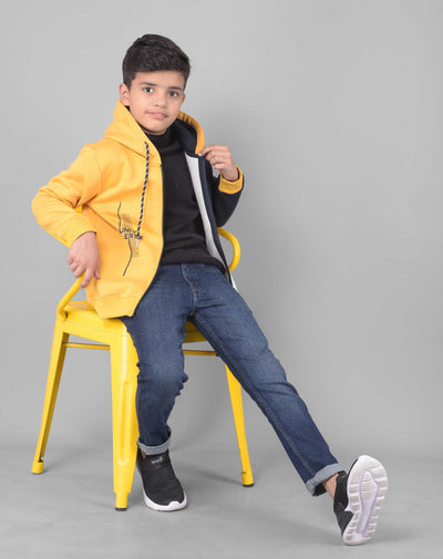 Yellow Colourblocked Hooded Sweatshirt-Boys Sweatshirts-Crimsoune Club