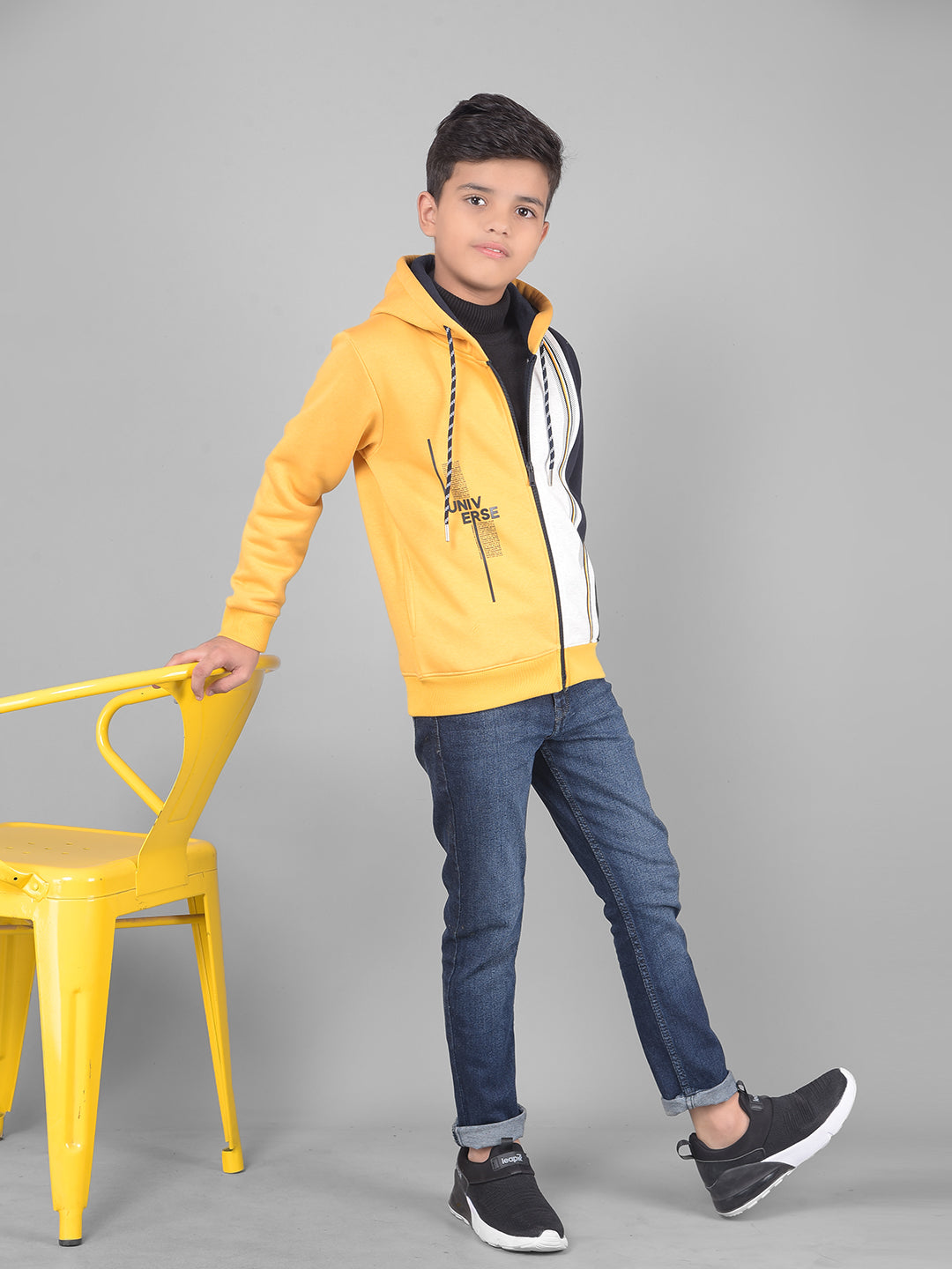 Yellow Colourblocked Hooded Sweatshirt-Boys Sweatshirts-Crimsoune Club