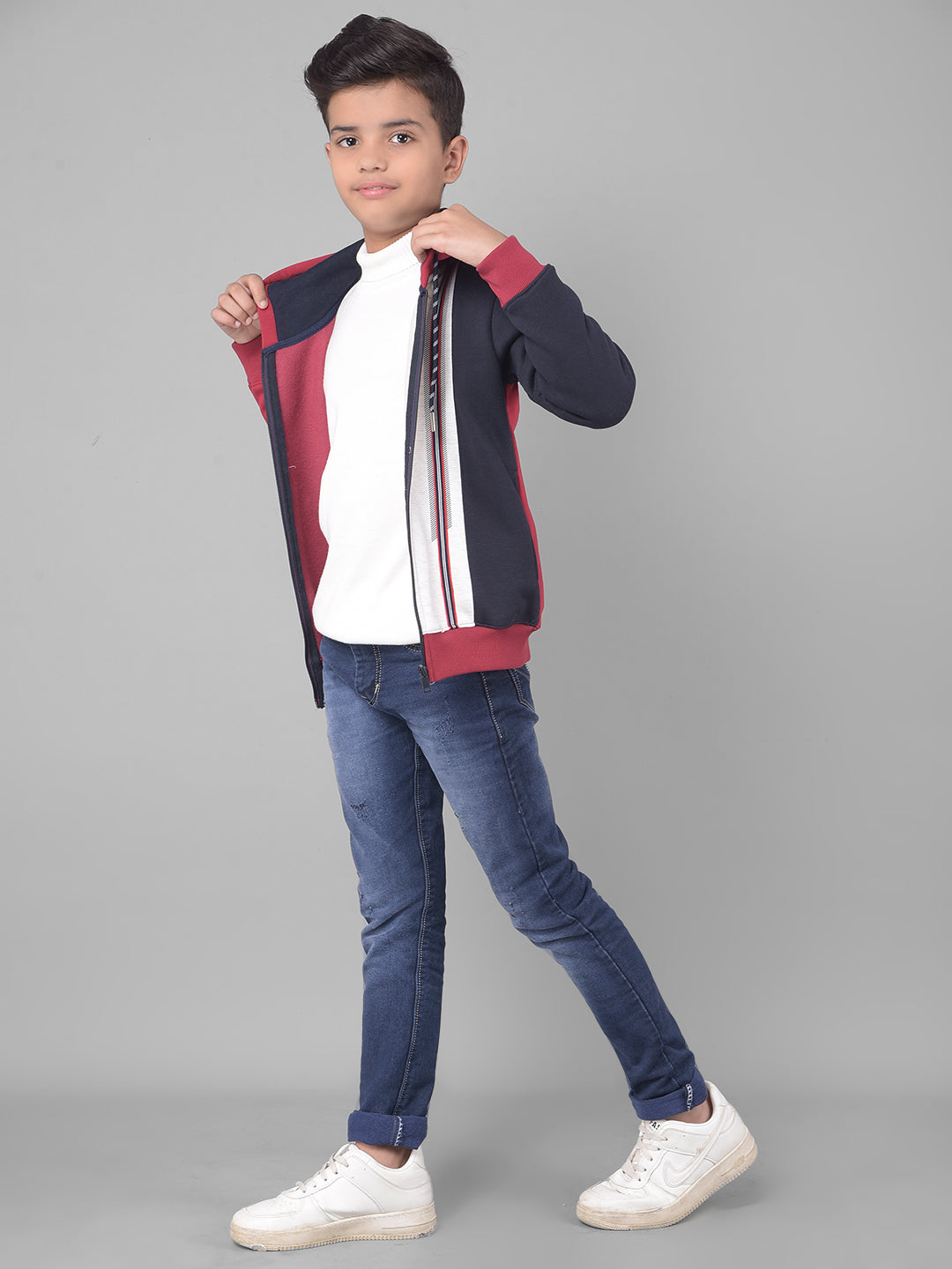 Red Colourblocked Hooded Sweatshirt-Boys Sweatshirts-Crimsoune Club