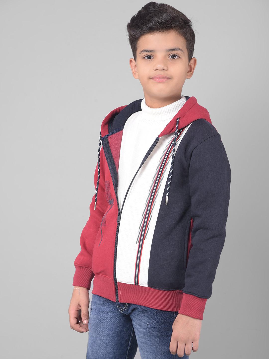 Red Colourblocked Hooded Sweatshirt-Boys Sweatshirts-Crimsoune Club