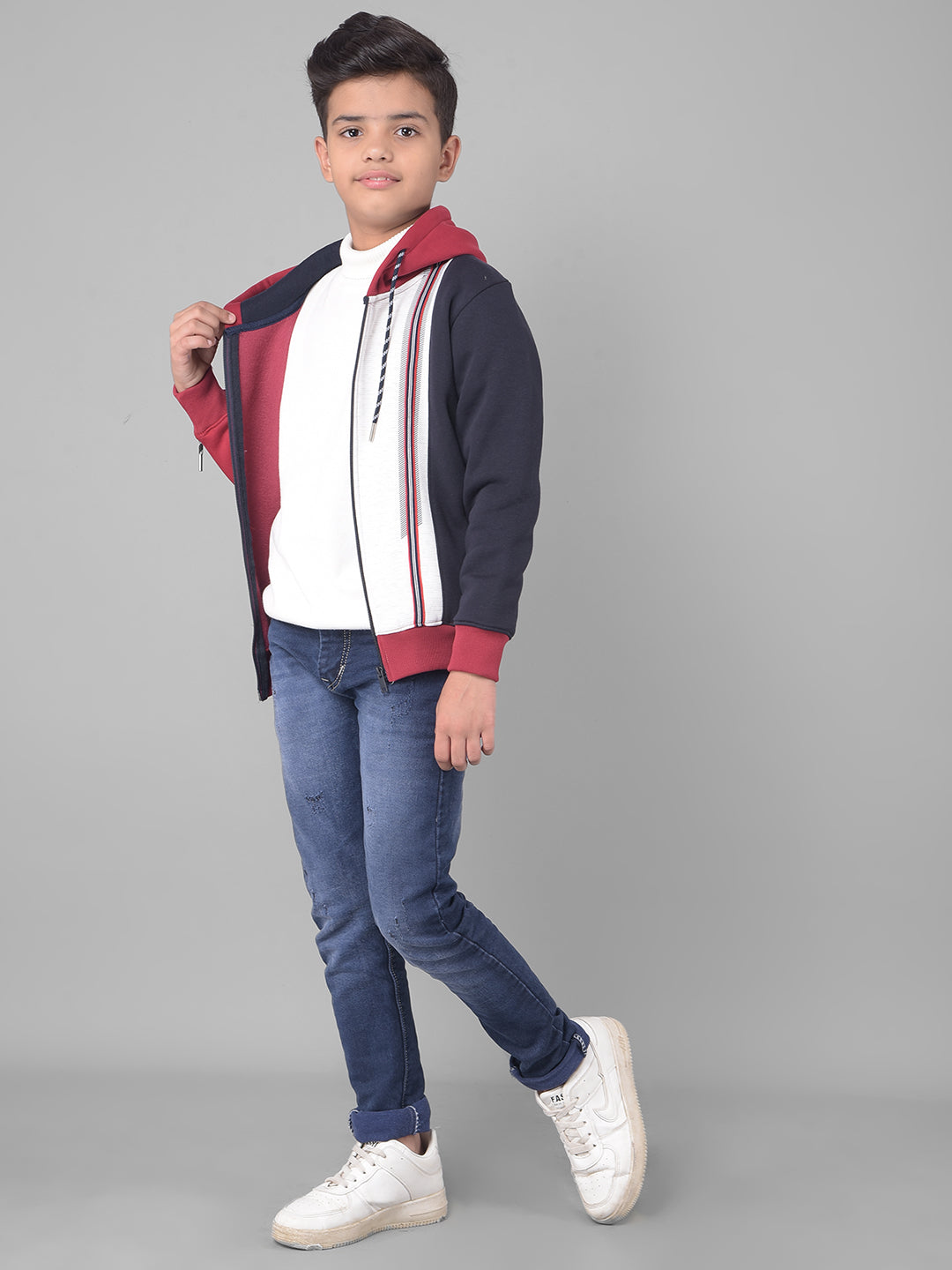 Red Colourblocked Hooded Sweatshirt-Boys Sweatshirts-Crimsoune Club