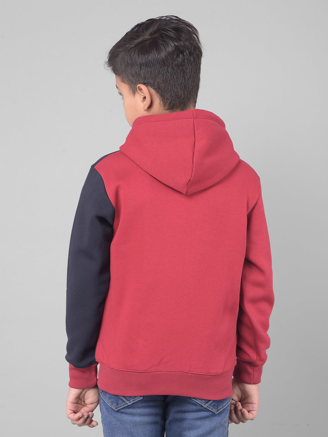 Red Colourblocked Hooded Sweatshirt-Boys Sweatshirts-Crimsoune Club