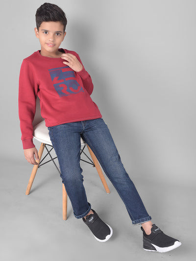 Red Printed Sweatshirt-Boys Sweatshirts-Crimsoune Club