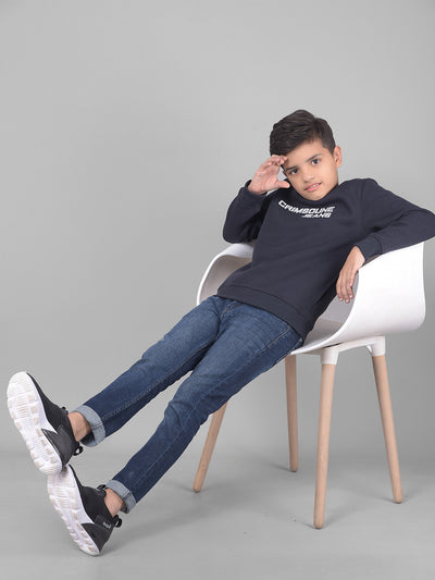 Navy Blue Printed Sweatshirt-Boys Sweatshirts-Crimsoune Club