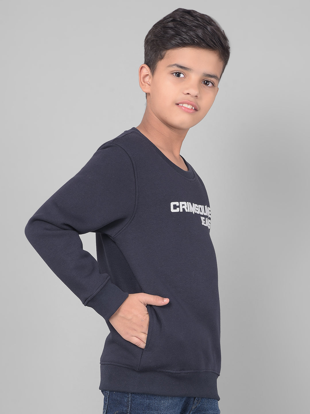 Navy Blue Printed Sweatshirt-Boys Sweatshirts-Crimsoune Club