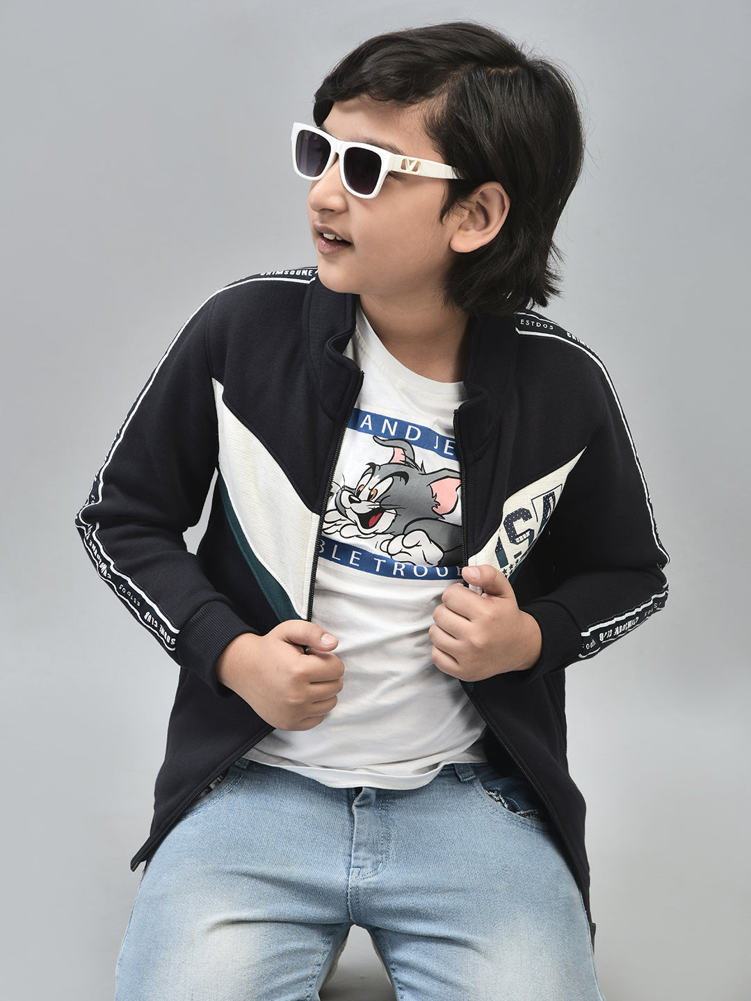 Navy Blue Printed Sweatshirt-Boys Sweatshirts-Crimsoune Club