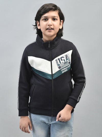 Navy Blue Printed Sweatshirt-Boys Sweatshirts-Crimsoune Club