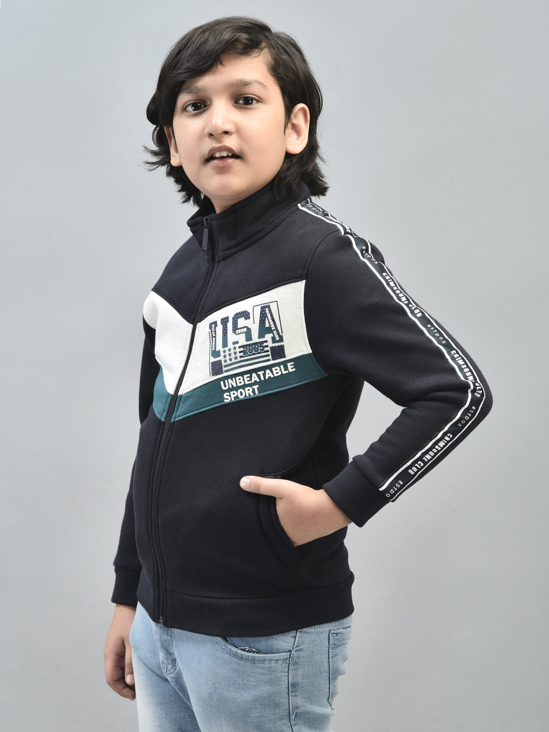 Navy Blue Printed Sweatshirt-Boys Sweatshirts-Crimsoune Club