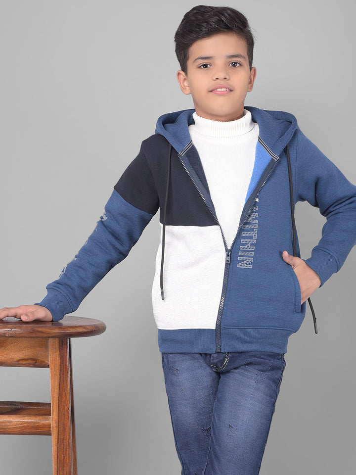 Blue Colourblocked Hooded Sweatshirt-Boys Sweatshirts-Crimsoune Club