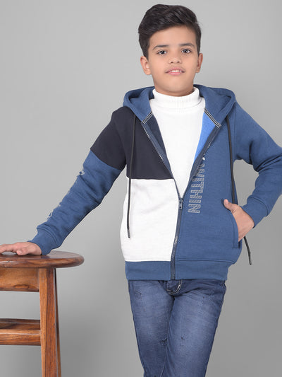 Blue Colourblocked Hooded Sweatshirt-Boys Sweatshirts-Crimsoune Club