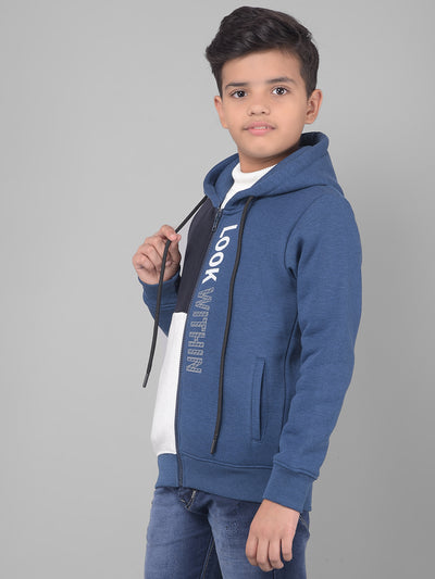 Blue Colourblocked Hooded Sweatshirt-Boys Sweatshirts-Crimsoune Club