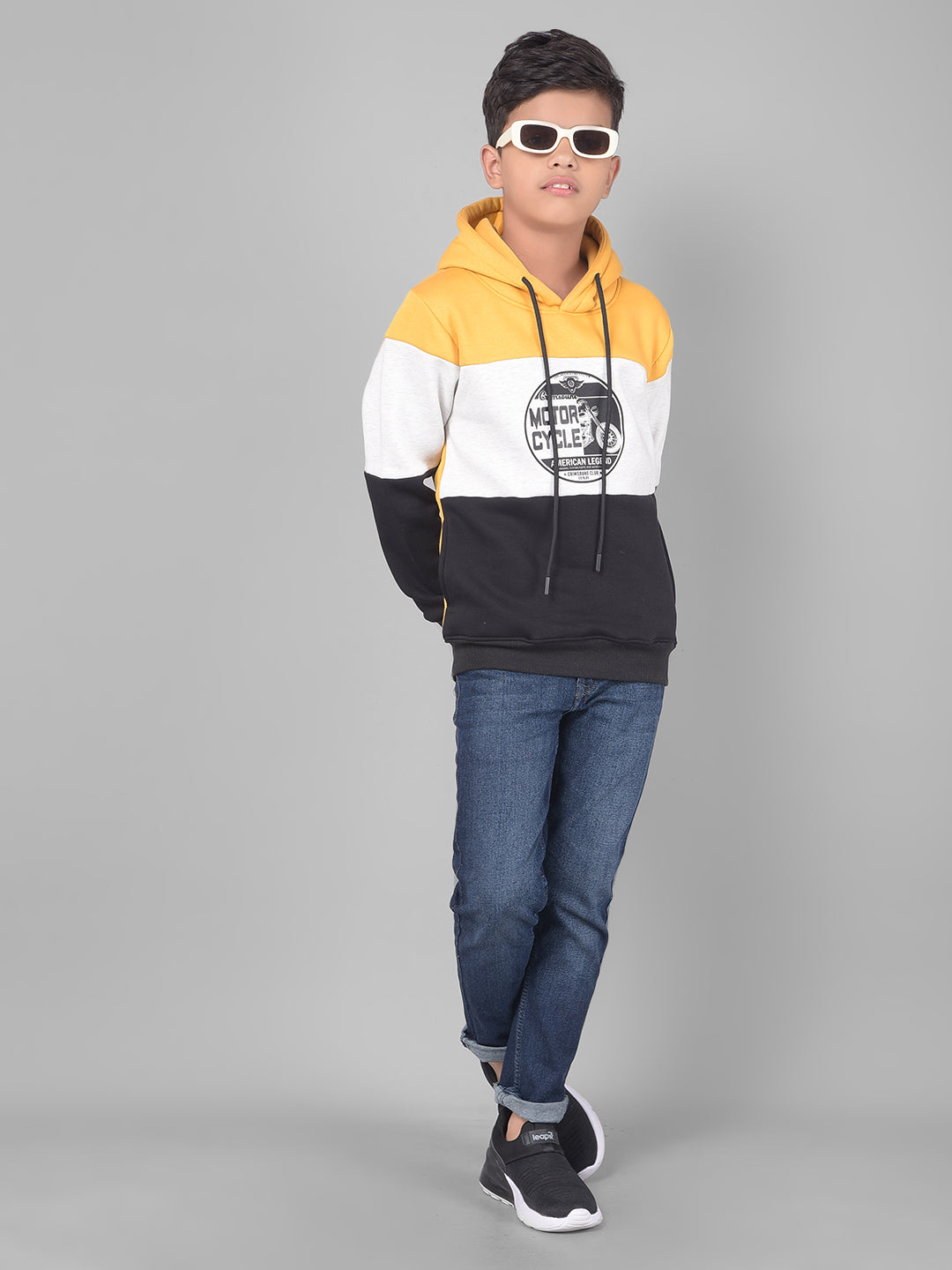 Mustard Colourblocked Hooded Sweatshirt-Boys Sweatshirts-Crimsoune Club