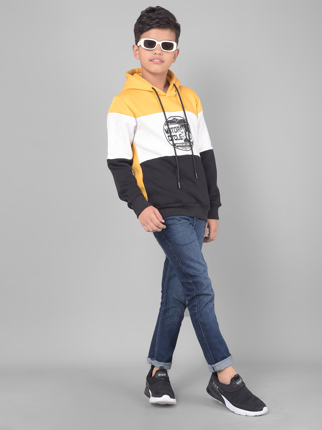 Mustard Colourblocked Hooded Sweatshirt-Boys Sweatshirts-Crimsoune Club