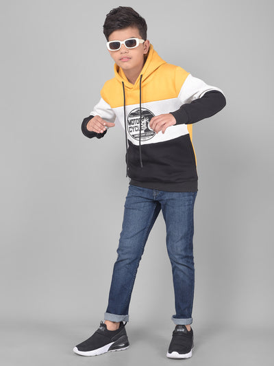 Mustard Colourblocked Hooded Sweatshirt-Boys Sweatshirts-Crimsoune Club