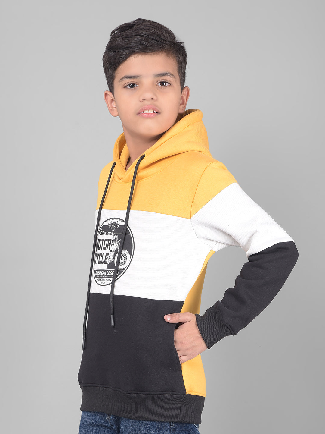 Mustard Colourblocked Hooded Sweatshirt-Boys Sweatshirts-Crimsoune Club