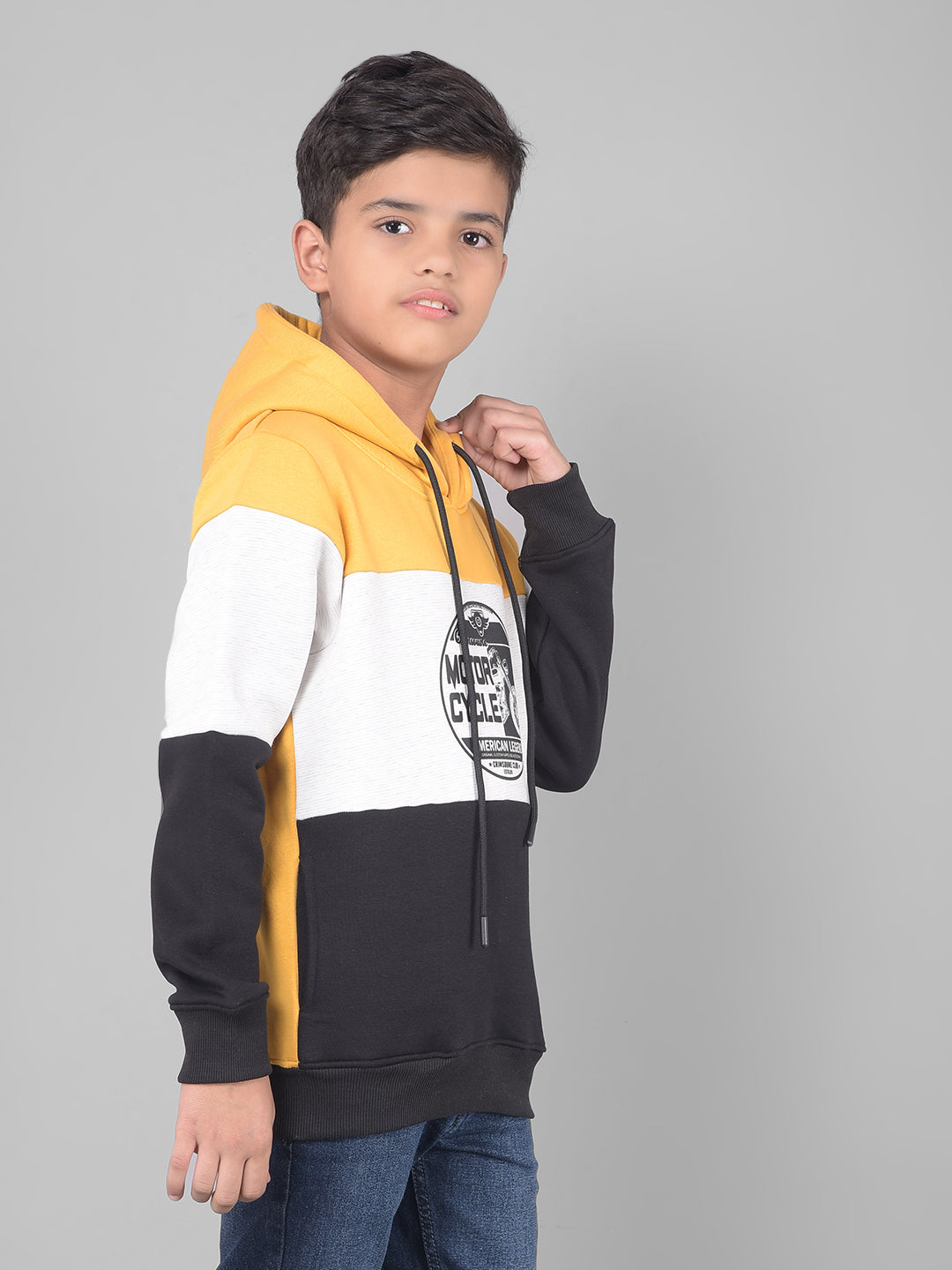 Mustard Colourblocked Hooded Sweatshirt-Boys Sweatshirts-Crimsoune Club