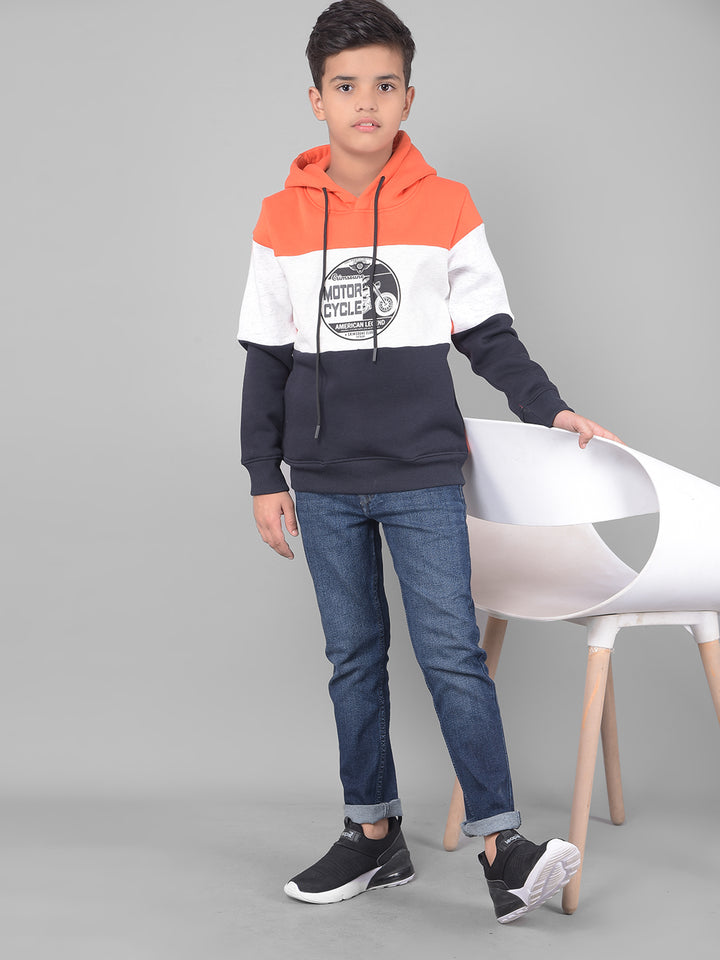 Orange Colourblocked Hooded Sweatshirt-Boys Sweatshirts-Crimsoune Club