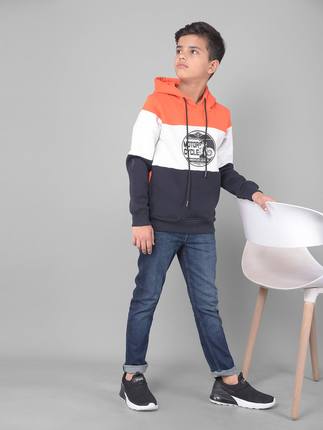 Orange Colourblocked Hooded Sweatshirt-Boys Sweatshirts-Crimsoune Club